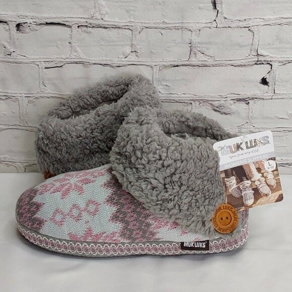'MUK-LUKS' FOLD~OVER FUZZY SLIP-ON 'CINDER WOOD' SIDE BUTTON SLIPPERS - Picture 5 of 16
